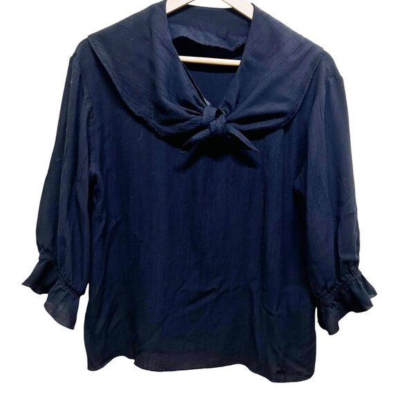 Vintage Handmade Black Crinkled Long Puffy Sleeve Blouse Size M Witchy Goth - Picture 1 of 6